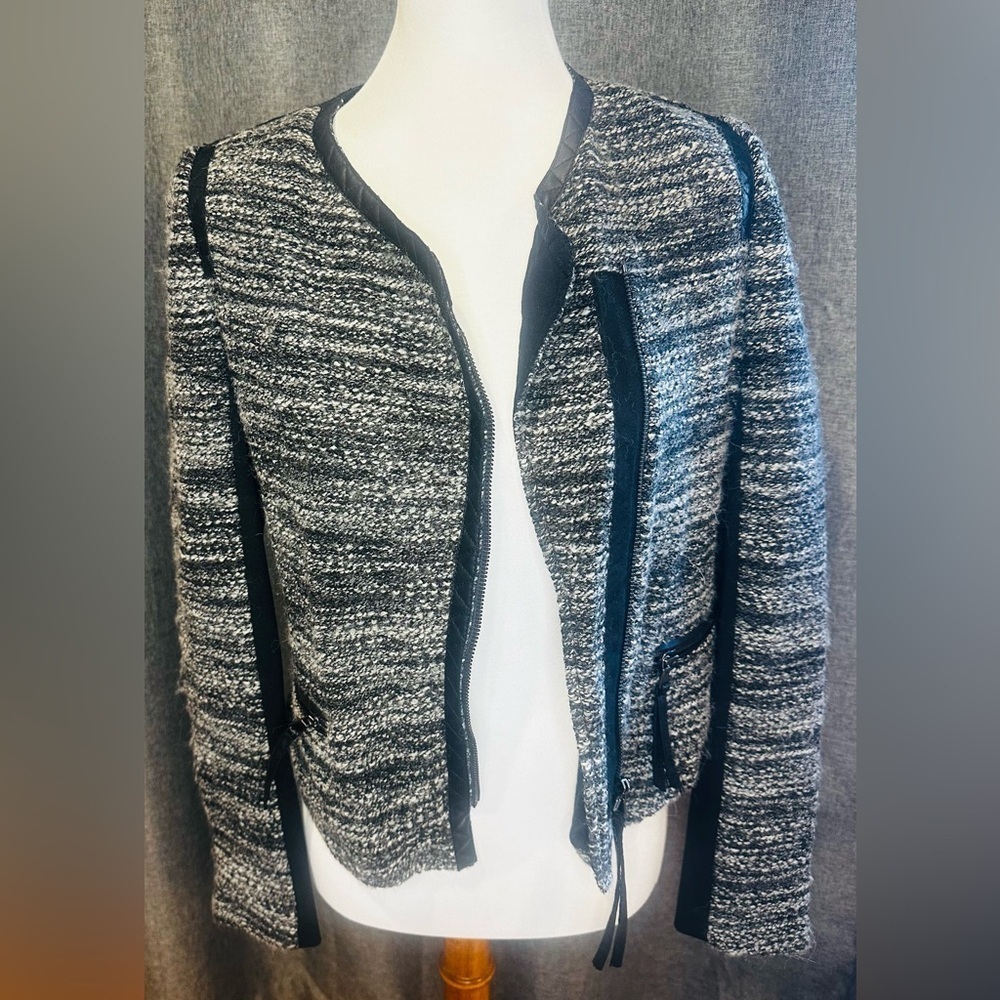 Rebecca Taylor Black & White Tweed Moto Jacket | Size 6